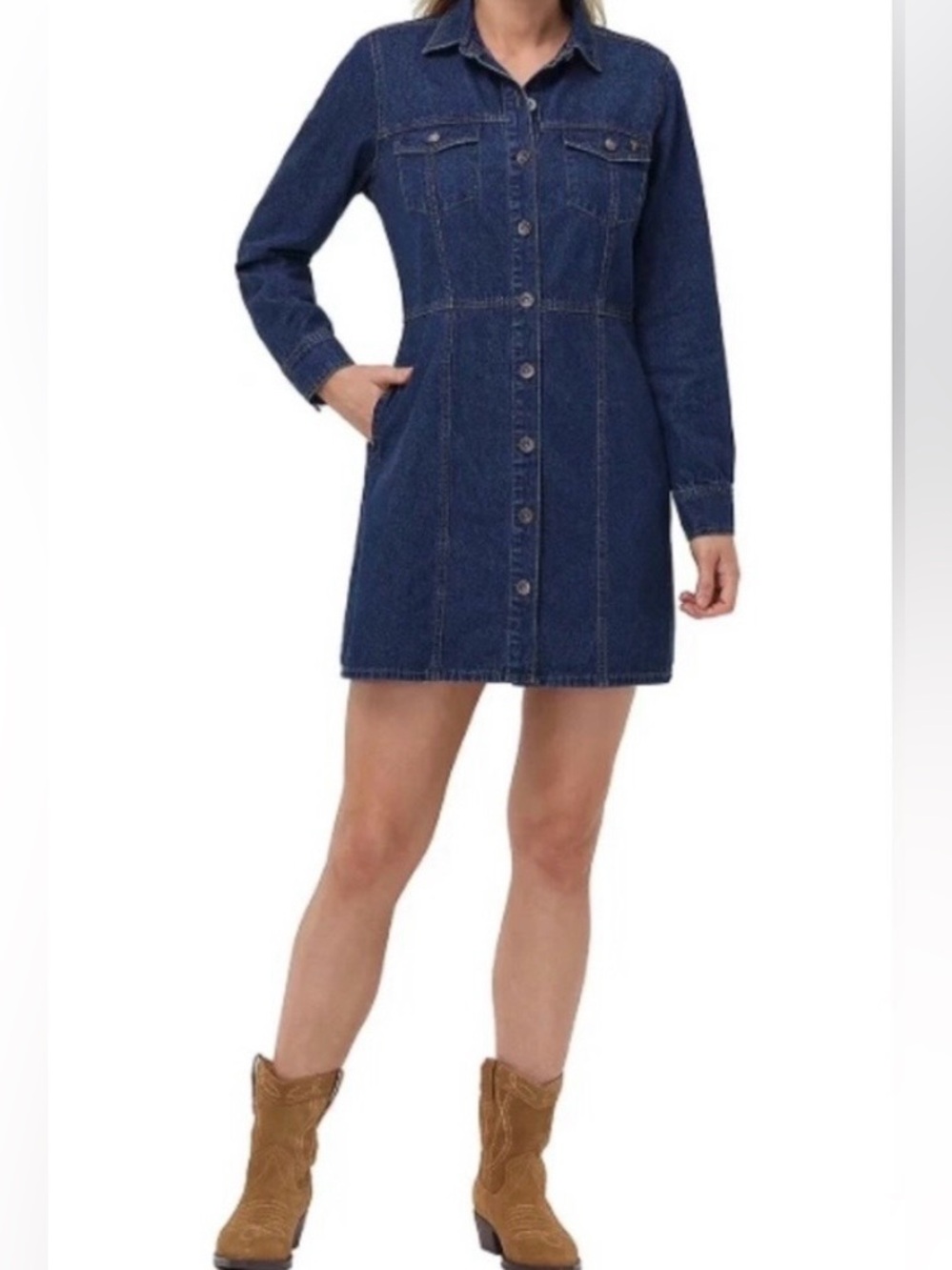 Frye Denim Dress Long Sleeve Dark Wash Women’s M Button up NWOT Shirt dress